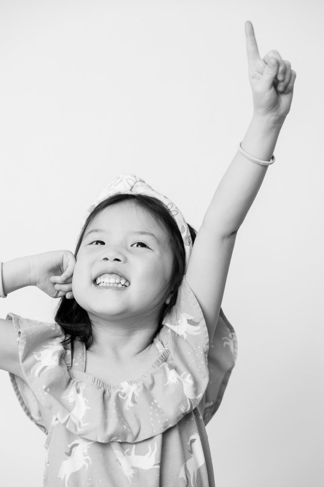 Classic black & white kids portrait photography - little girl rocking out by Paper Bunny Studios Edmonton 