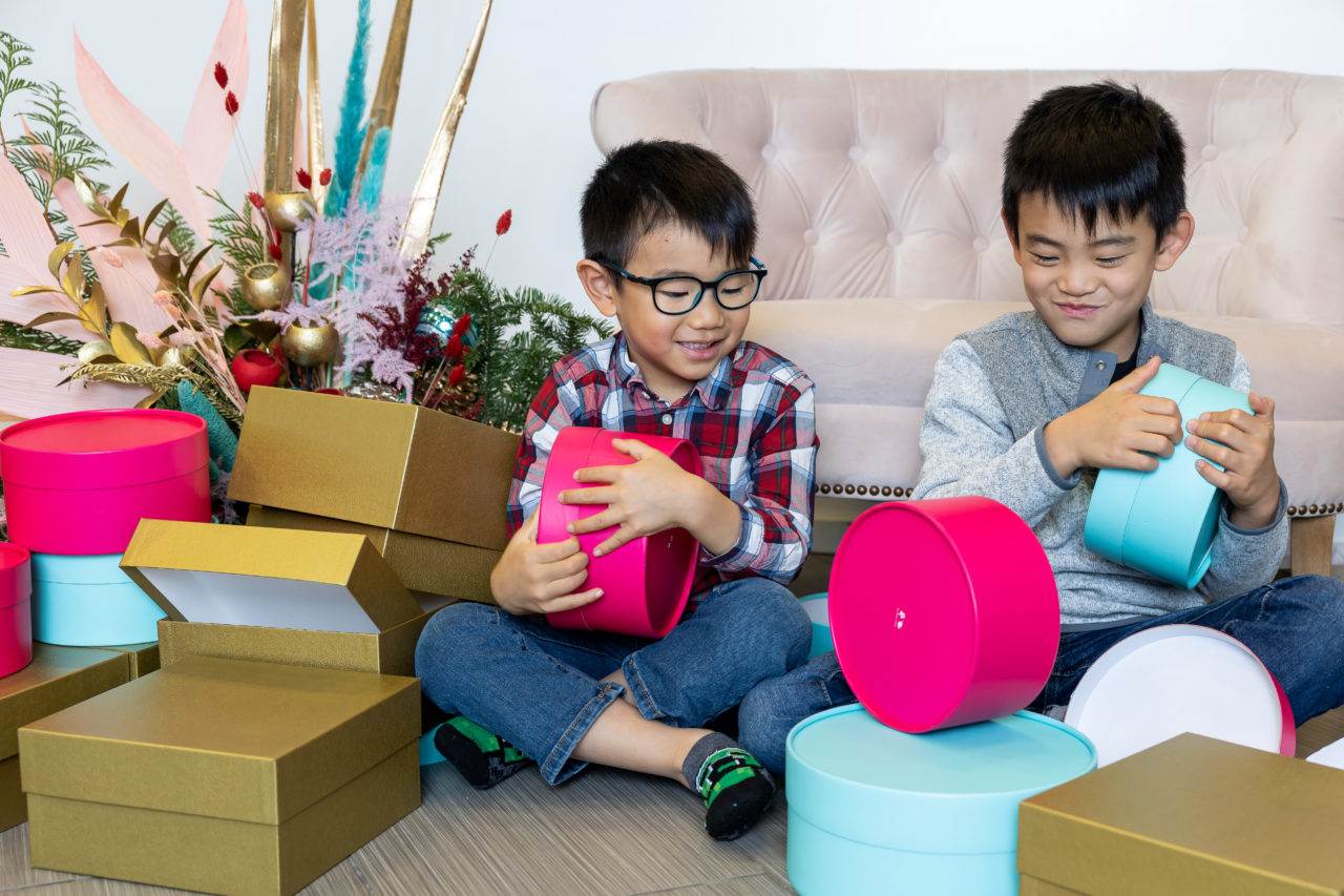 Christmas mini session - exploring gift boxes - photo by Paper Bunny Studios, Edmonton