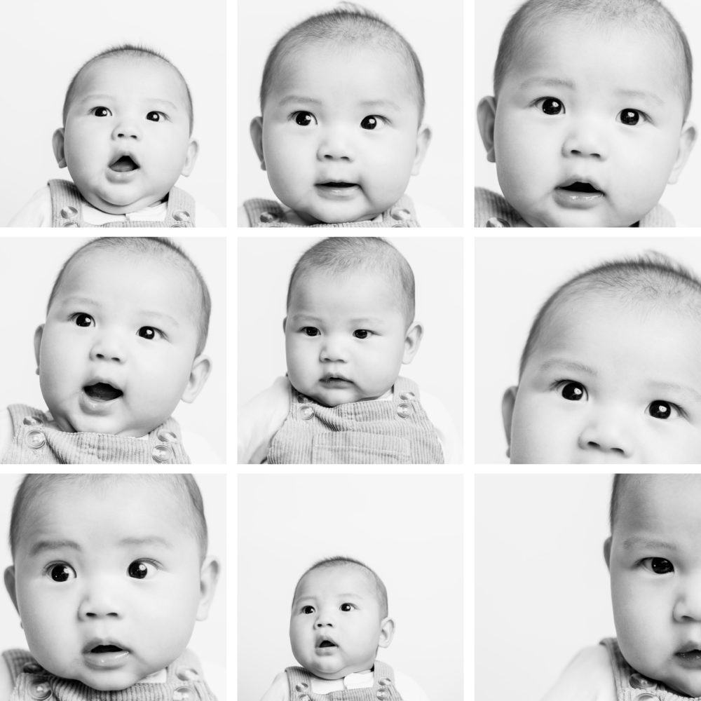 Black & White baby grid of photos on white background by Paper Bunny Studios Edmonton