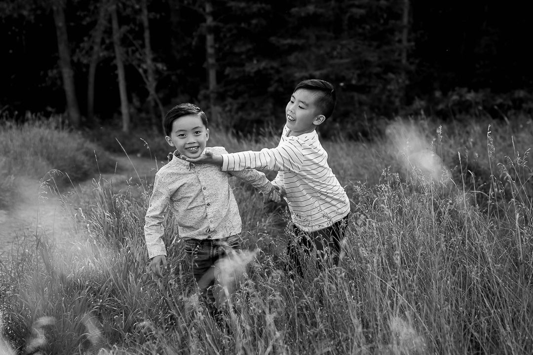 Black & white Fall family photos - sons in Edmonton by Paper Bunny Studios