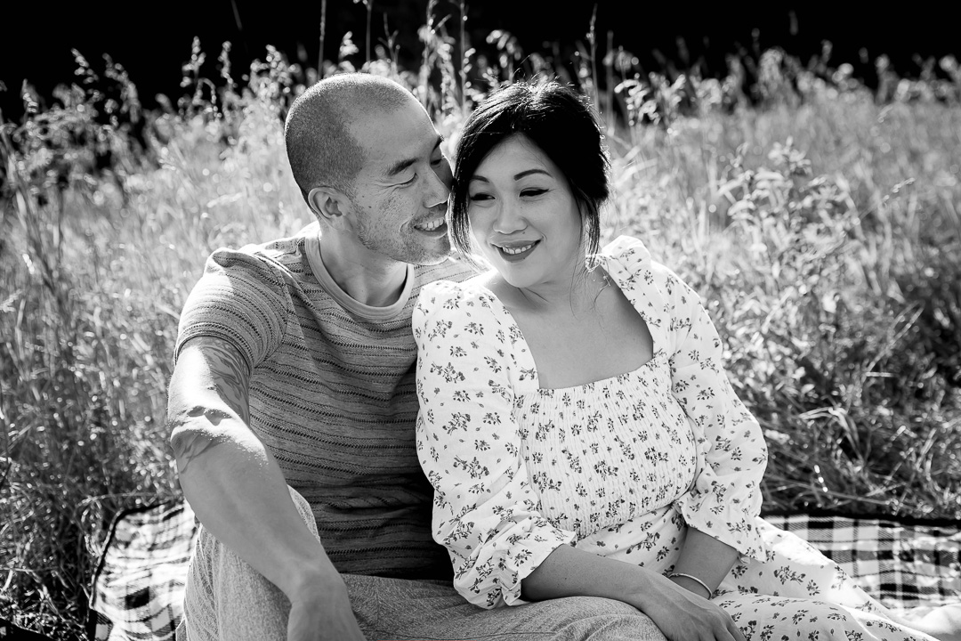 Black & white Fall family photos - mom & dad in Edmonton by Paper Bunny Studios