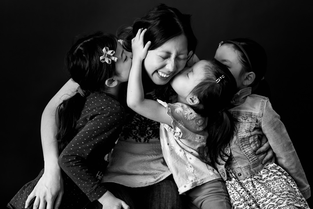 Mother's day black and white photos of mom and 3 daughters