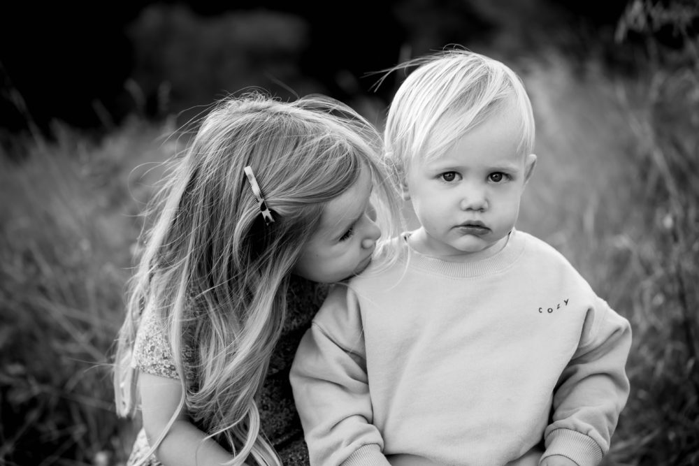 Black & White outdoor family photos - siblings by Paper Bunny Studios