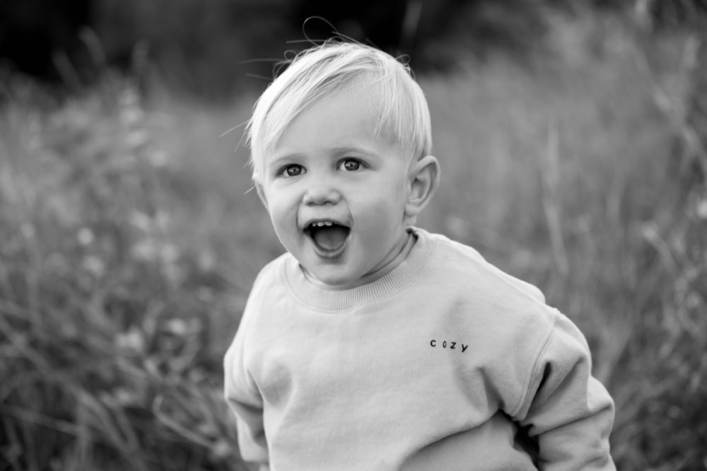 Candid black & white family photos - Fall photography by Paper Bunny Studios