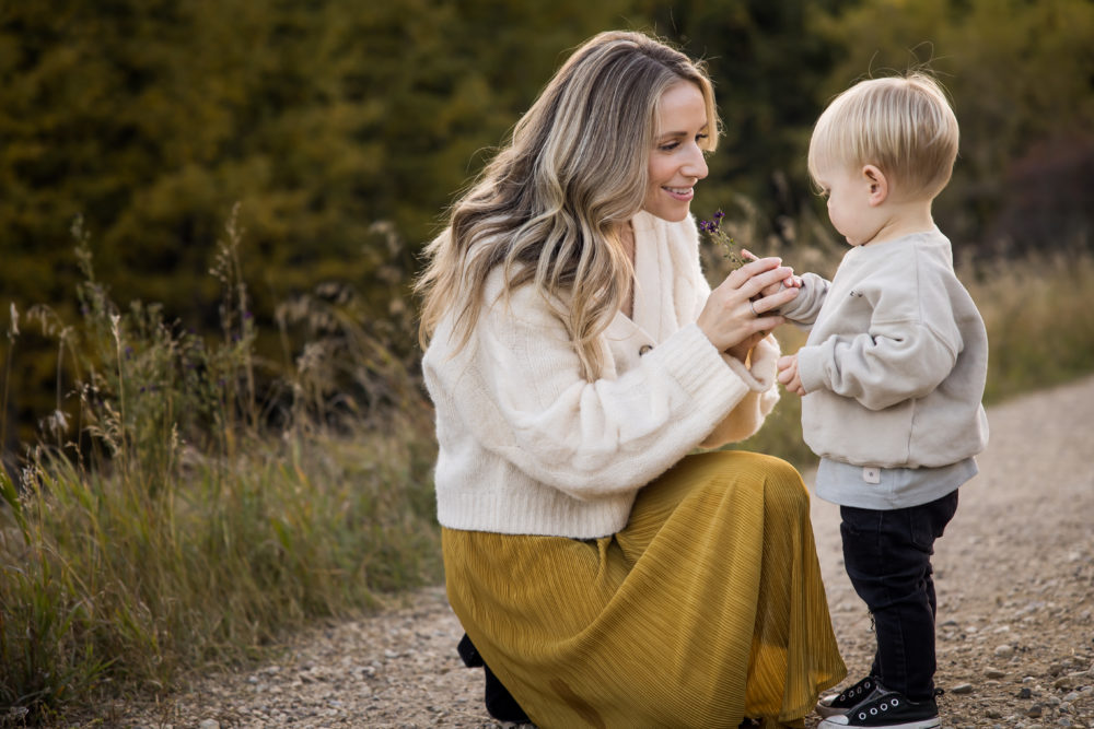 Edmonton Fall family photos - sweet candid moment between mother & son by Paper Bunny Studios