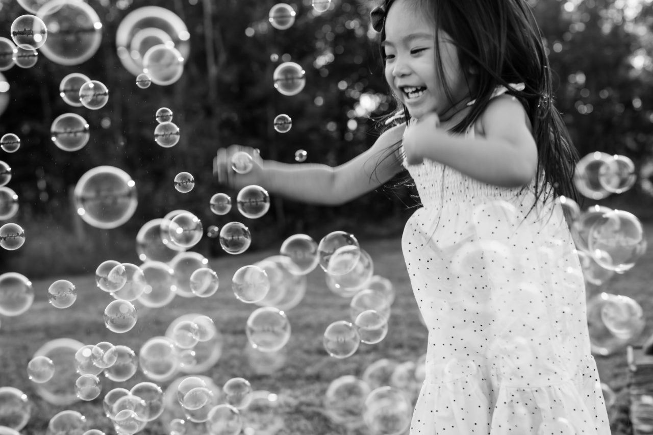 Bubbles as props for kids portrait photography by Paper Bunny Studios