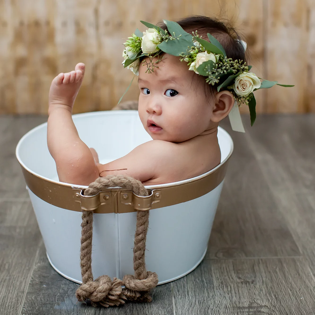 Baby's first birthday photo session - milk bath & flower crown