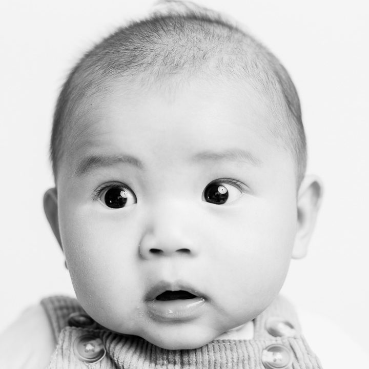 Black & White baby photo on white background by Paper Bunny Studios Edmonton