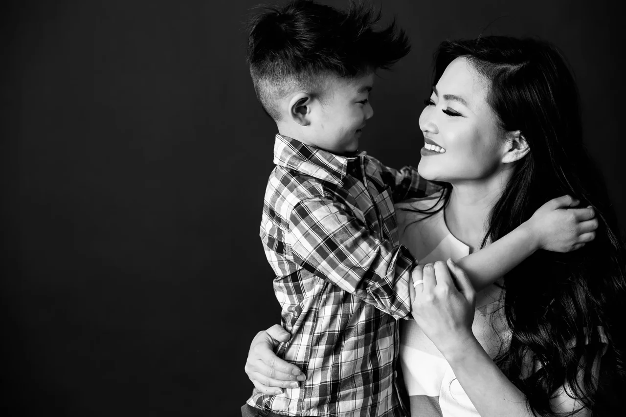 Mother's day portrait photos in black & white showing the love between mother & son by Paper Bunny Studios