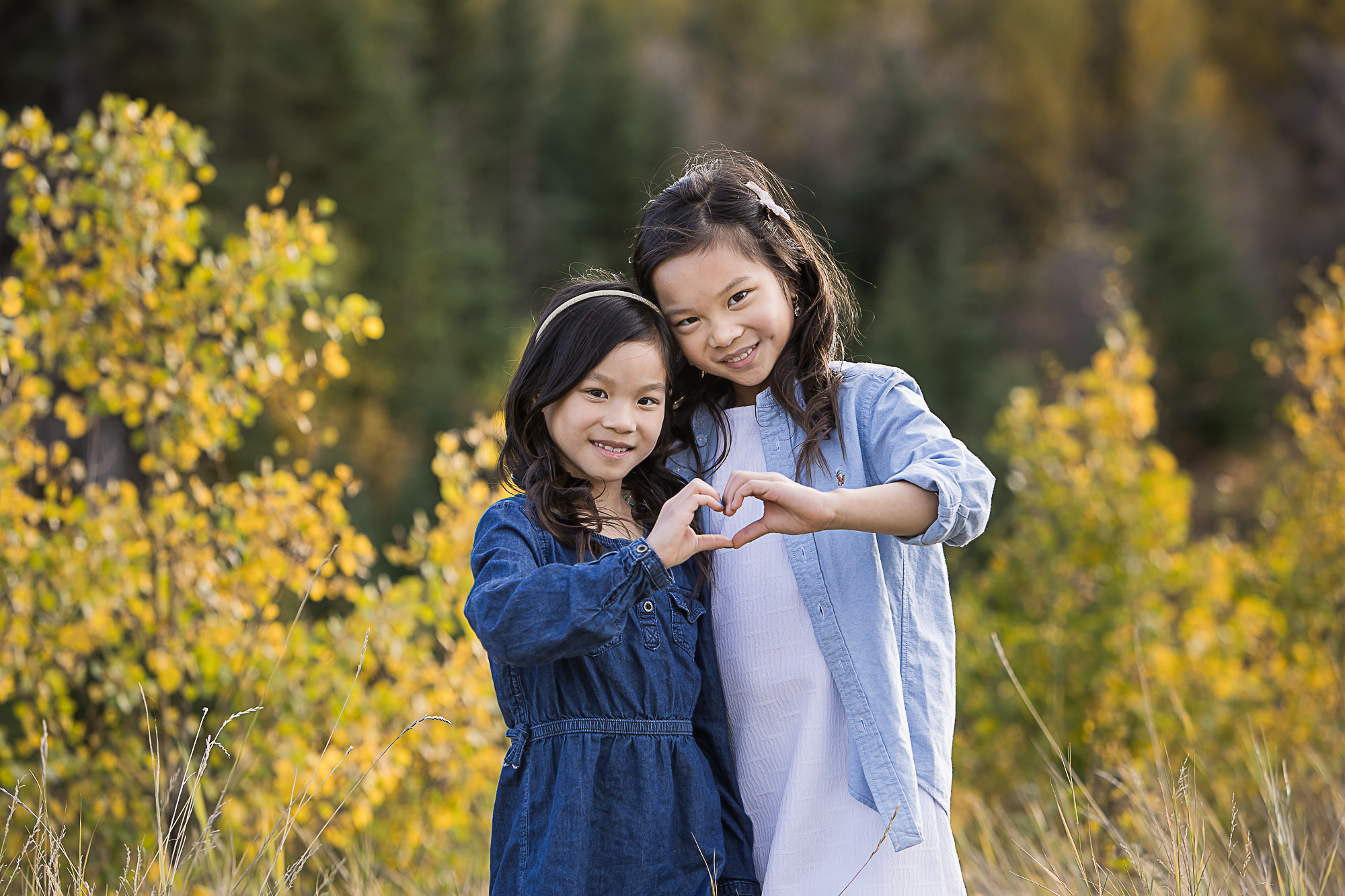 Sisters making a heart with their hands by Edmonton family photographer Paper Bunny Studios