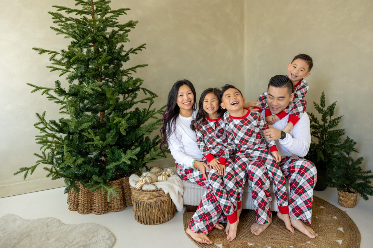 Fun family Christmas portrait by Edmonton family photographer Paper Bunny Studios